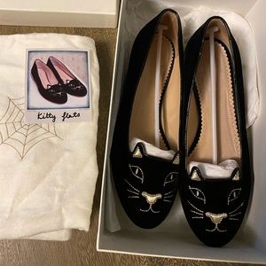 Charlotte Olympia Kitty Flats Size 38 Black Velvet